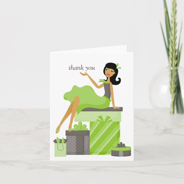 Raven-Haired Pretty Girl Thank You Notes (Front)
