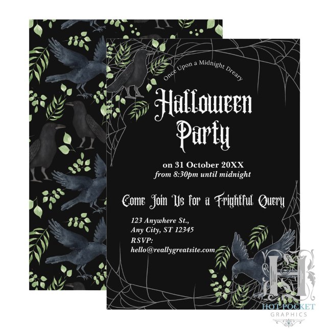 Raven Halloween Party Invitation in Black (Creator Uploaded)