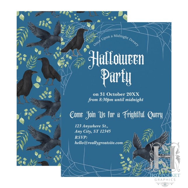 Raven Halloween Party Invitation in Blue (Creator Uploaded)