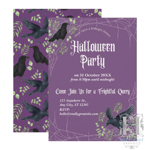 Raven Halloween Party Invitation in Purple