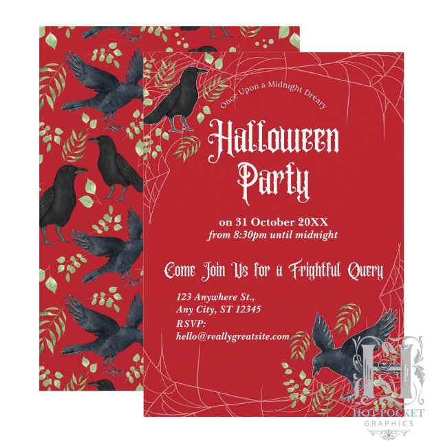 Raven Halloween Party Invitation in Red (Creator Uploaded)