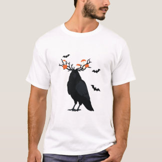 Raven Halloween Pumpkin Antlers T-Shirt
