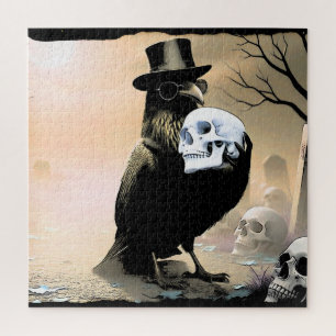 Raven Halloween with Skulls Jigsaw Puzzle