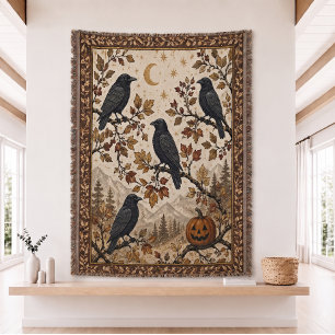 Raven Halloween Woven Throw Blanket