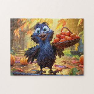 Raven Harvesting Apples And Pumpkins In Autumn Jigsaw Puzzle