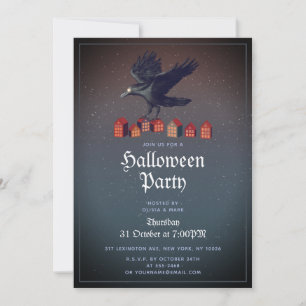 Raven Houses Moonlight Halloween Night Invitation
