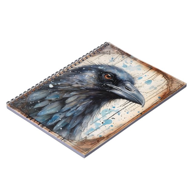 Raven Illustration with Watercolor Notebook (Left Side)