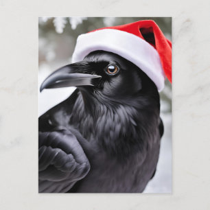 Raven in a Santa Hat Postcard