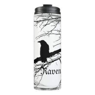 Raven in Black and White Thermal Tumbler