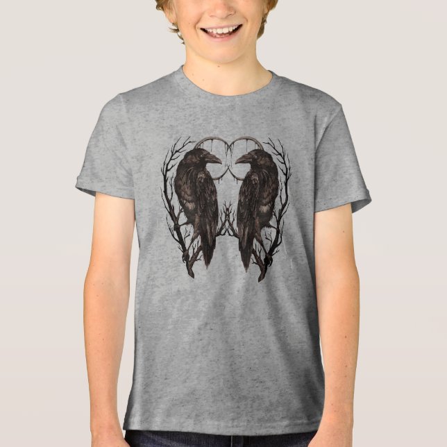 Raven in Dead Tree - Dark Gothic Art Tri-Blend Shirt (Front)