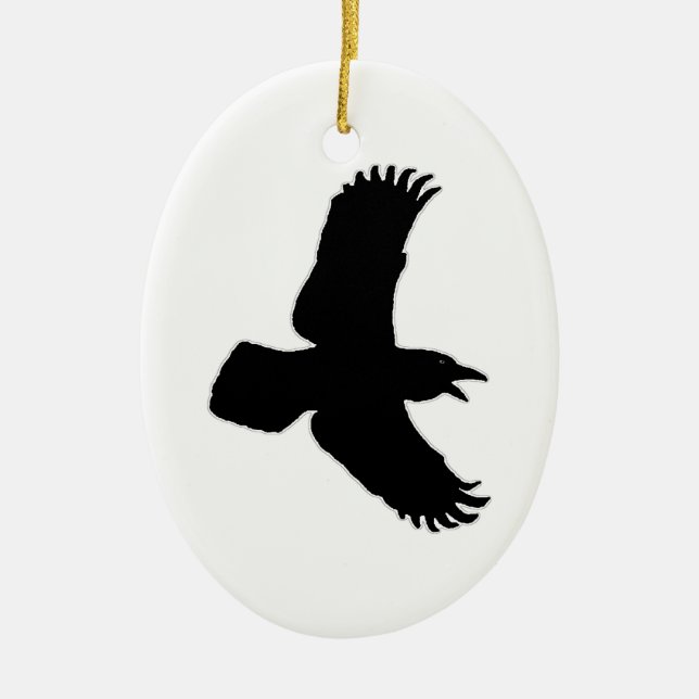Raven In Flight Bird Print Ceramic Tree Decoration (Front)