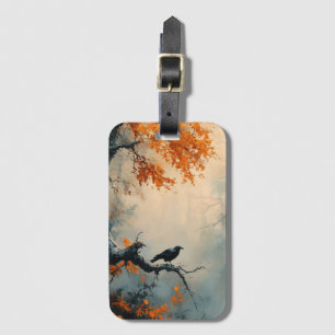 Raven in Misty Autumn Forest Luggage Tag
