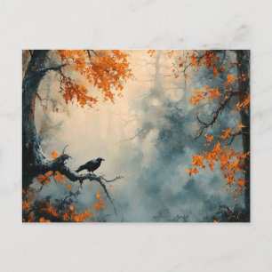 Raven in Misty Autumn Forest Postcard