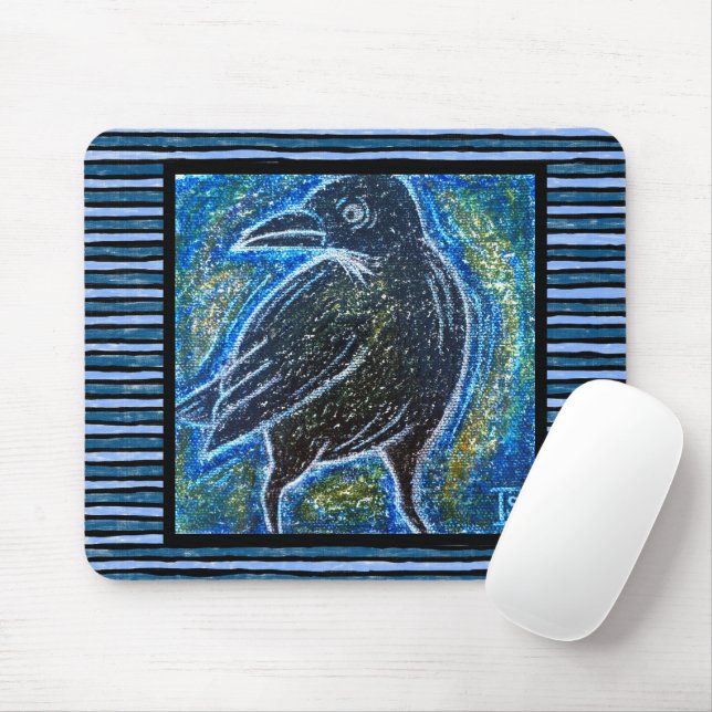 Raven in Oil Pastel Mouse Pad (With Mouse)