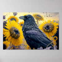 Raven in Sunflower Field