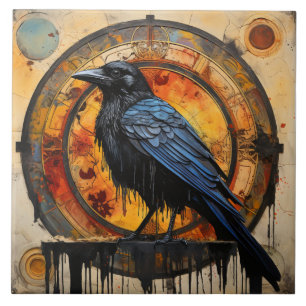 Raven Inspired Bird with Amber Clockwork Tile