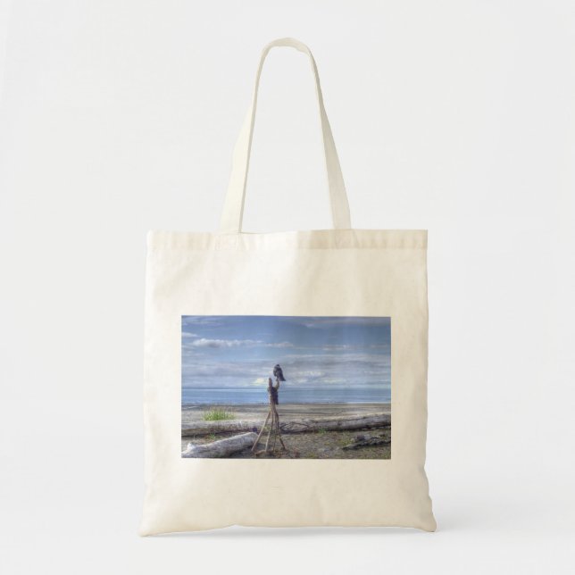 Raven looking out to sea cloth shopping bag. tote bag (Front)