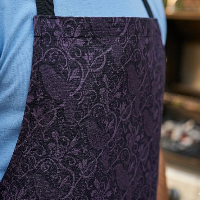 Raven Lover Gothic Damask Father's Day Apron (Raven apron for a gothic dad's Father's Day BBQ.)
