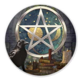 Raven Magick Celestial Pentacle Ceramic Knob