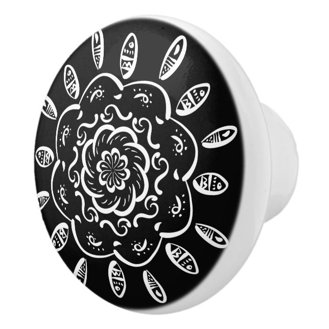 Raven Mandala Ceramic Knob (Right)