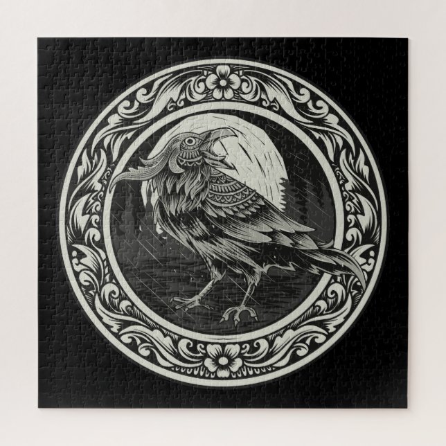 Raven Medallion Carving Art Bird Nature  Jigsaw Puzzle (Vertical)
