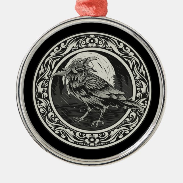 Raven Medallion Carving Art Bird Nature   Metal Tree Decoration (Front)