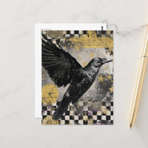 Raven Mixed Media Collage Postcard