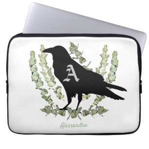 Raven Monogram Spirit Animal Eucalyptus Laptop Sleeve