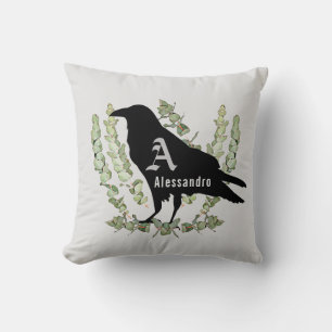 Raven Monogram Spirit Animal Totem White Cushion
