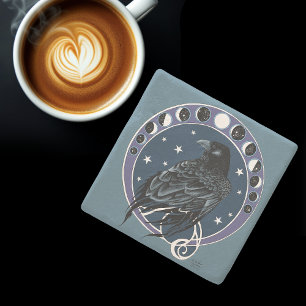 Raven Moon Moon Phases Stone Coaster