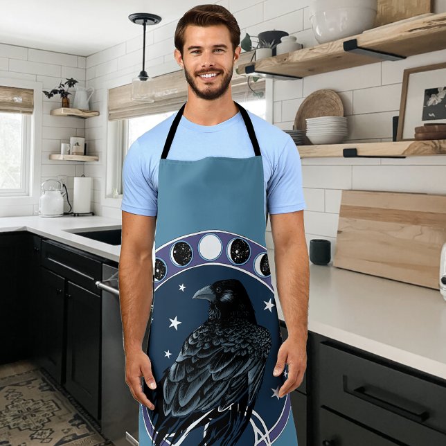 Raven Moon Phases Stars Blue Apron (Creator Uploaded)