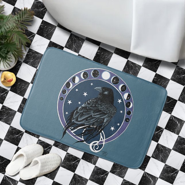 Raven Moon Phases Stars Blue Bath Mat (Creator Uploaded)