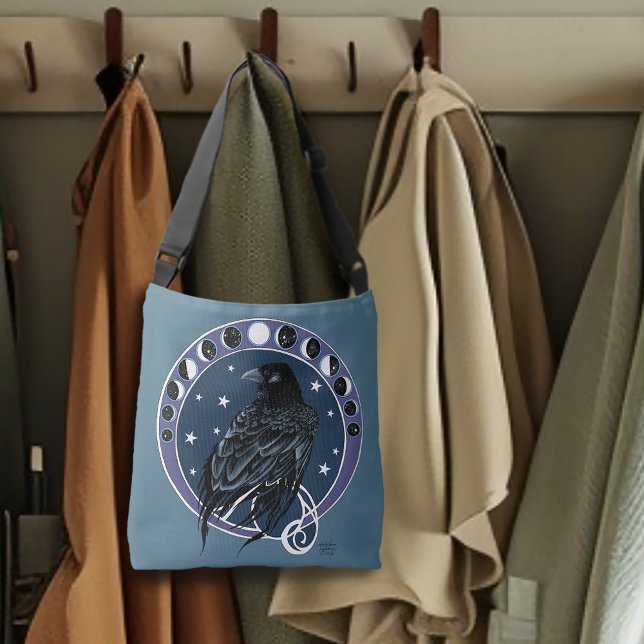 Raven Moon Phases Stars Blue Crossbody Bag (Creator Uploaded)