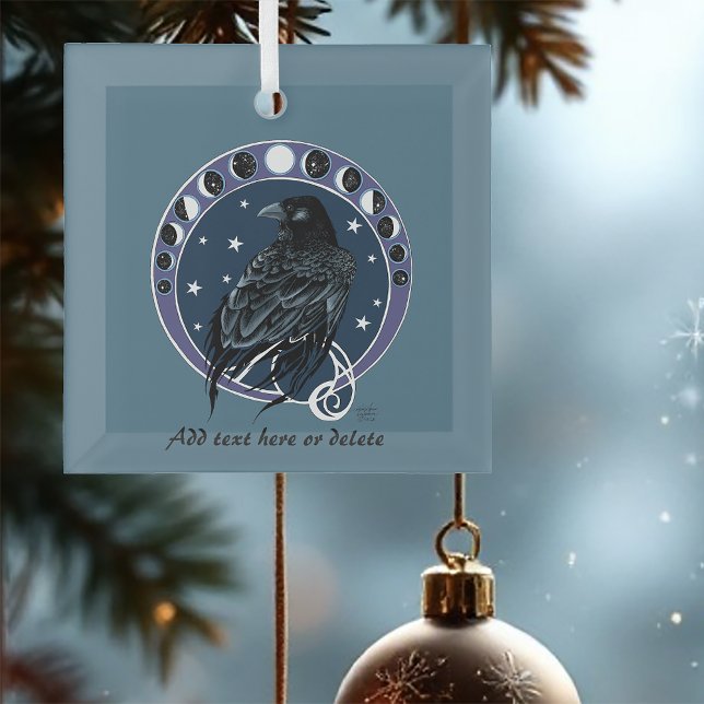 Raven Moon Phases Stars Blue Glass Tree Decoration (Creator Uploaded)