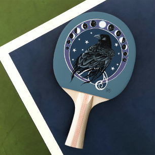 Raven Moon Phases Stars Blue Ping Pong Paddle