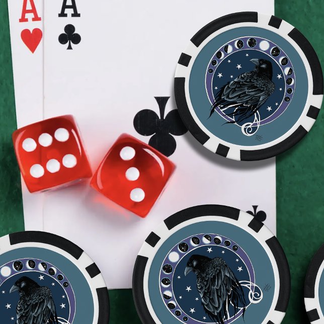 Raven Moon Phases Stars Blue Poker Chips (Creator Uploaded)