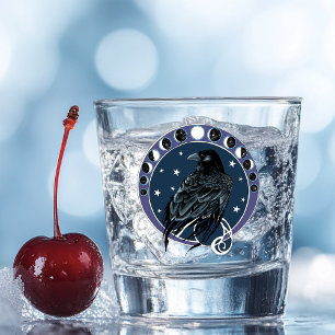 Raven Moon Phases Stars Blue Shot Glass
