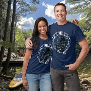 Raven Moon Phases Stars Blue T-Shirt
