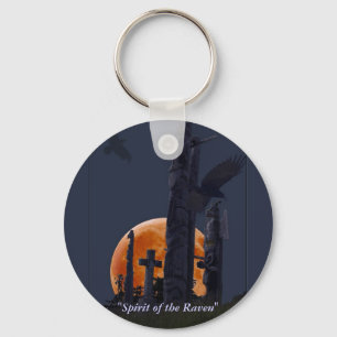 Raven, Moon & Totem Poles in Graveyard Key Ring