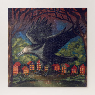 Raven Moonlight Witches Halloween Night Jigsaw Puzzle