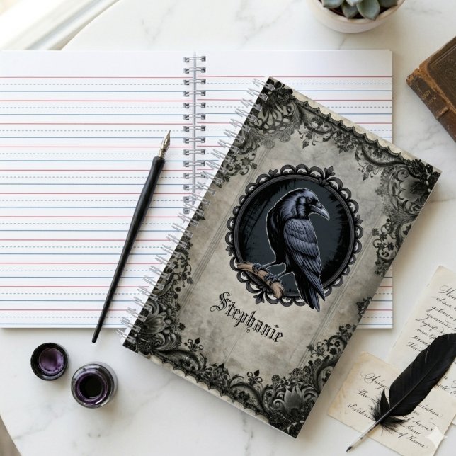 Raven Notebook – Gothic Dark Academia Gift (Gothic raven dark academia notebook)