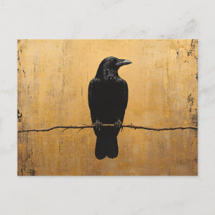 Raven on a Branch Gold Background Postcard