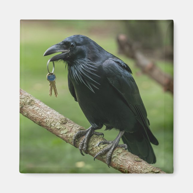 Raven on a Branch with Key Magnet (Front)