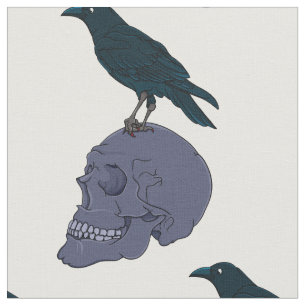 Raven On A Human Skull Fabric