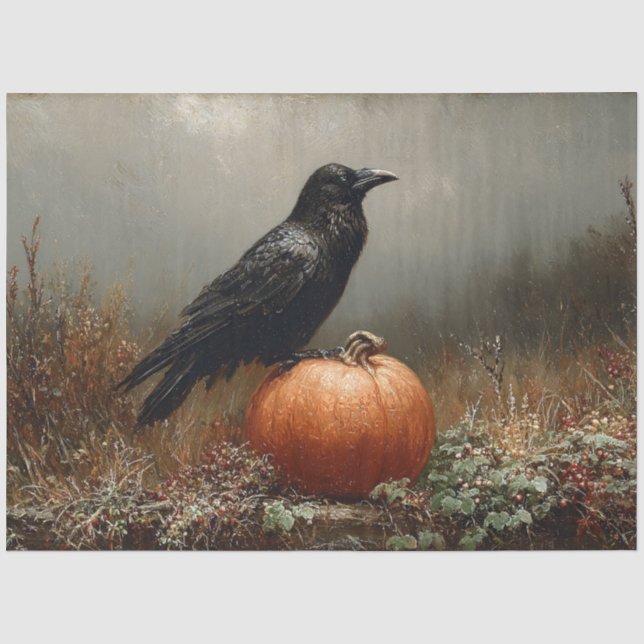 Raven on a Pumpkin Decoupage Art Tissue Paper (Front)