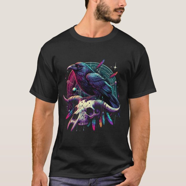 Raven on a Skull, Gothic T-Shirt (Front)