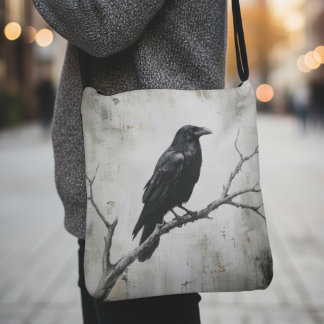 Raven on Branch Crossbody Bag - Gothic Art