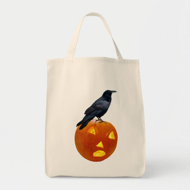 Raven on Jack-o-Lantern Tote Bag (Front)
