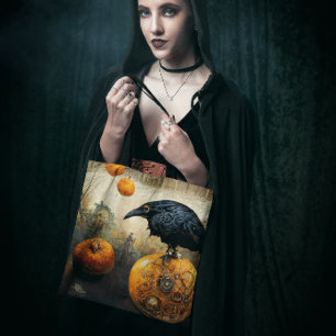 Raven on Pumpkin Tote Bag