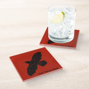 Raven On Red Glass Coaster
